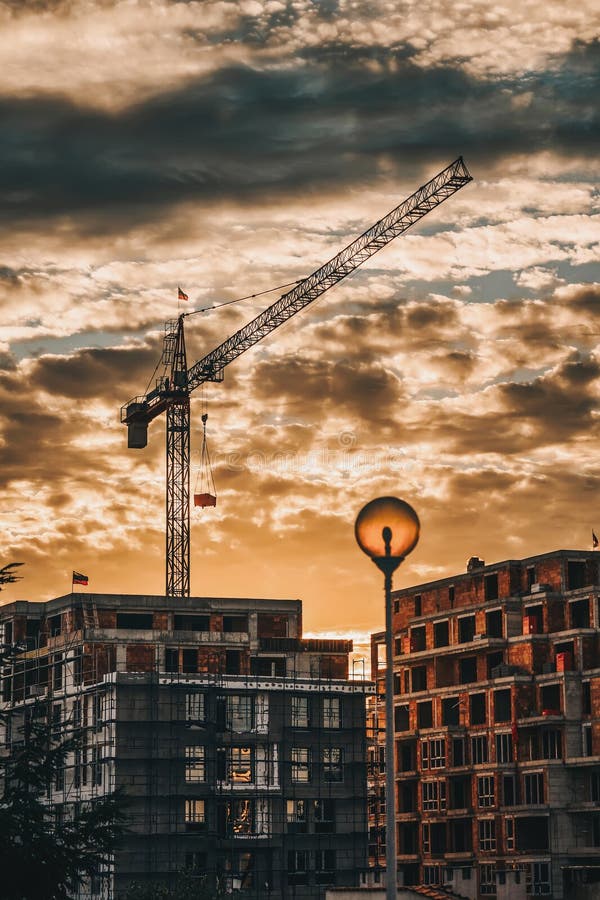 Construction site at sunset
